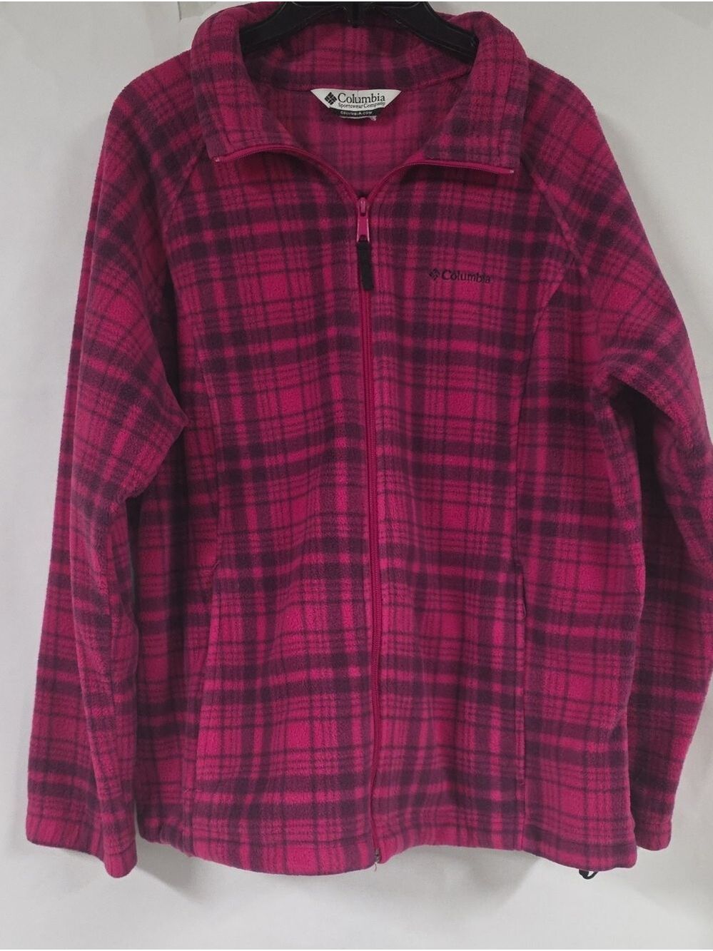 Columbia Women's Full-Zip Plaid Fleece Jacket Magenta Pink - Size XXL